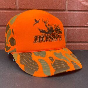 Vintage Hoss’s Hunting Trucker Hat Blaze Orange Camo Snapback
